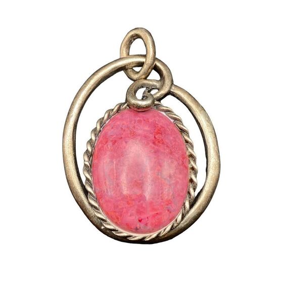 Vintage silver tone Rose agate necklace pendant heavy - Picture 3 of 9